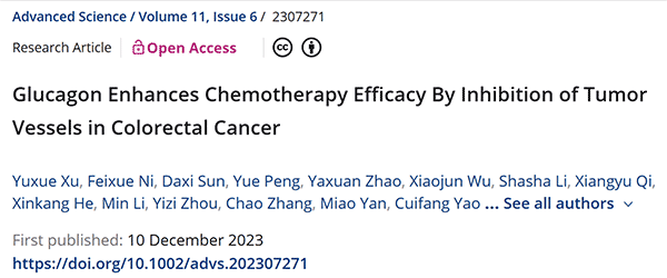 Glucagon Enhances Chemotherapy Efficacy By Inhibition of Tumor Vessels in Colorectal Cancer