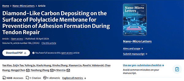 Diamond-Like Carbon Depositing on the Surface of Polylactide Membrane for Prevention of Adhesion Formation During Tendon Repair